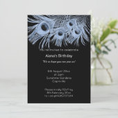 INVITATION ÉLÉGANTE MODERNE BLEU BLACK PEACOCK FEATHERS (Debout devant)