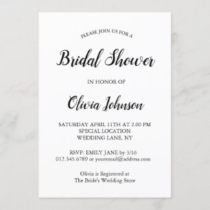 Invitation Elégante, moderne noir Script Fête des mariées bla