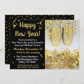 Invitation élégante moderne or noir Nouvel An (Devant / Derrière)