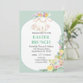 Invitation Elégante Monnaie Florale Vert Pâques Brunch Invita (Debout devant)