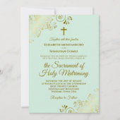 Invitation Elégante Monnaie Vert & Or Mariage catholique mode (Devant)