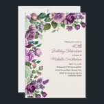 Invitation Elégante Monnaie vert pourpre Floral 40e anniversa<br><div class="desc">Célébrez votre quarante ans de style avec cette élégante invitation à 40e anniversaire avec une bordure de roses d'aquarelle, de lilas et de verdure luxuriante dans les tons violet et vert. L'art floral intemporel et le script gracieux en font le choix parfait pour une soirée marquant sophistiquée. Une belle façon...</div>