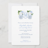 Invitation Elégante Monogram Blue White Boy Baby shower Party (Devant)