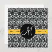 Invitation Élégante Monogramme Floral Damask Jaune (Devant / Derrière)