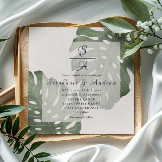 Invitation Élégante Monstera Emerald Mariage vert