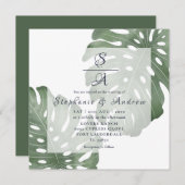 Invitation Élégante Monstera Emerald Mariage vert (Devant / Derrière)