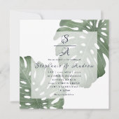Invitation Élégante Monstera Emerald Mariage vert (Devant)