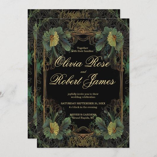 Invitation Élégante moody botanique victorienne mariage foncé (Devant / Derrière)