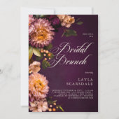 Invitation Élégante Moody Bourgogne Floral Script Bridal Brun (Devant)