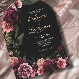 Invitation Élégante Moody fleurs mariage arche noire