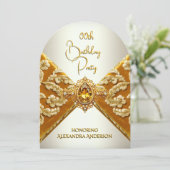 Invitation Elégante moutarde d'anniversaire Gold Jewel Fabric (Debout devant)