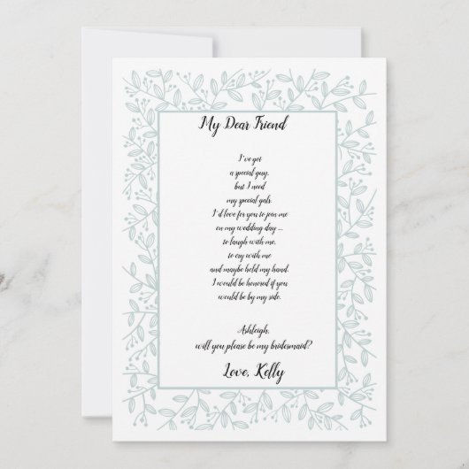 Invitation Élégante Navy Blue Floral sera ma servante d'honne (Devant)