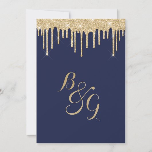 Invitation Élégante nef bleu or parties scintillant gouttes M (Dos)