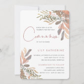 Invitation Élégante Neutral Boho Floral Première Sainte Commu (Devant)