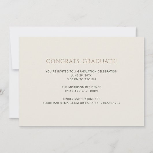 Invitation Élégante Neutralité moderne 1-Photo Graduation Par (Dos)