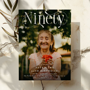 Invitation Elégante NINETY Photo 90th Birthday Party