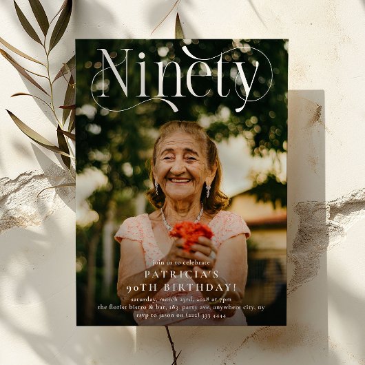 Invitation Elégante NINETY Photo 90th Birthday Party