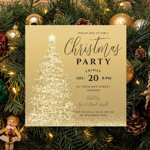 Invitation Élégante Noël Arbre de fête Gold Holiday
