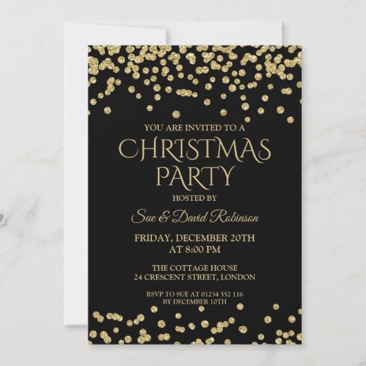 Invitation Élégante Noël Fête Gold Black Parties scintillant (Devant)