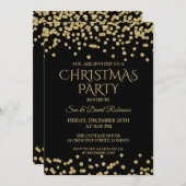 Invitation Élégante Noël Fête Gold Black Parties scintillant (Devant / Derrière)