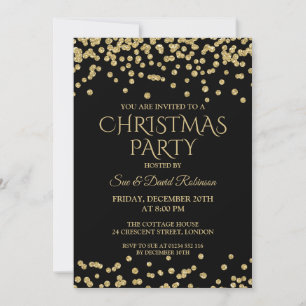 Invitation Élégante Noël Fête Gold Black Parties scintillant