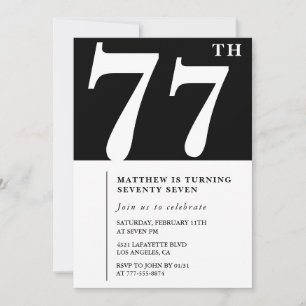 Invitation élégante noir blanc pour 77e anniversai