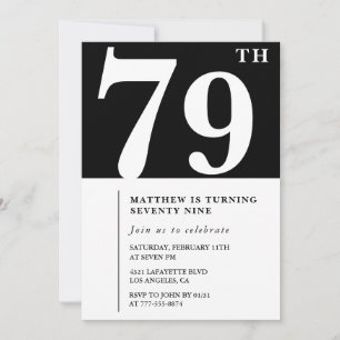 Invitation élégante noir blanc pour 79e anniversai
