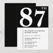 Invitation élégante noir blanc pour 87e anniversai (Devant / Derrière)