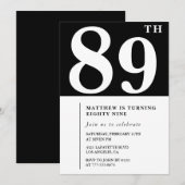 Invitation élégante noir blanc pour 89e anniversai (Devant / Derrière)
