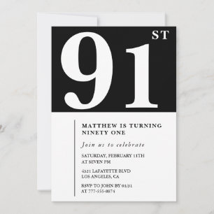 Invitation élégante noir blanc pour 91e anniversai