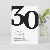 Invitation élégante noir et blanc pour 30e anniver (Debout devant)