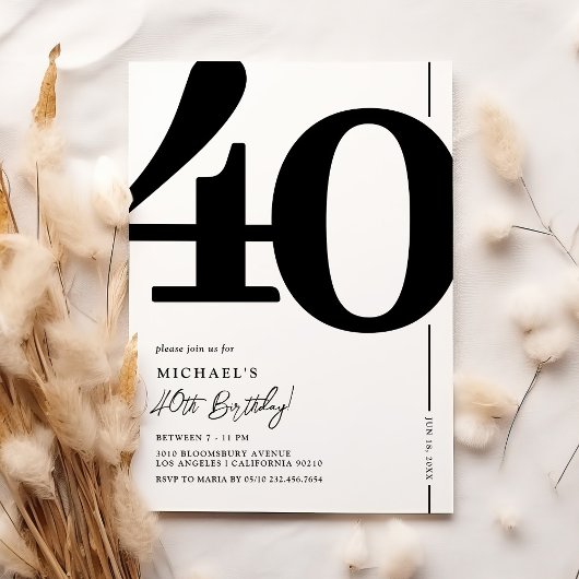 Invitation élégante noir et blanc pour 40e anniver