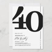 Invitation élégante noir et blanc pour 40e anniver (Devant)