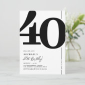 Invitation élégante noir et blanc pour 40e anniver (Debout devant)