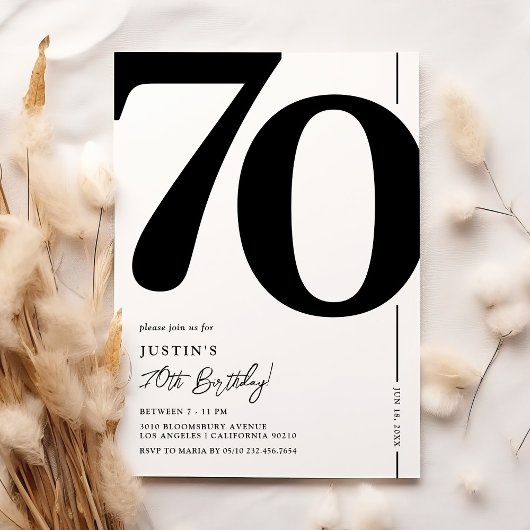 Invitation élégante noir et blanc pour 70e anniver