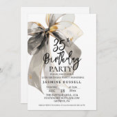 Invitation Élégante Noire Aquarelle Bow Anniversaire Femme de (Devant / Derrière)