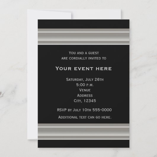Invitation élégante noire et argentée pour une soi (Devant)
