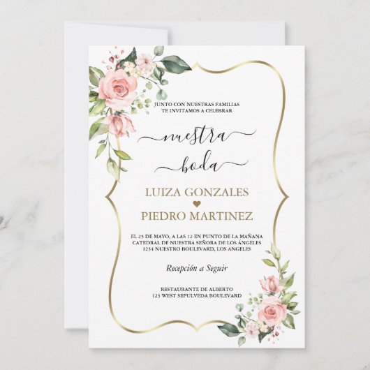 Invitation Élégante Notre Mariage Calligraphie Avec Fleurs (Devant)