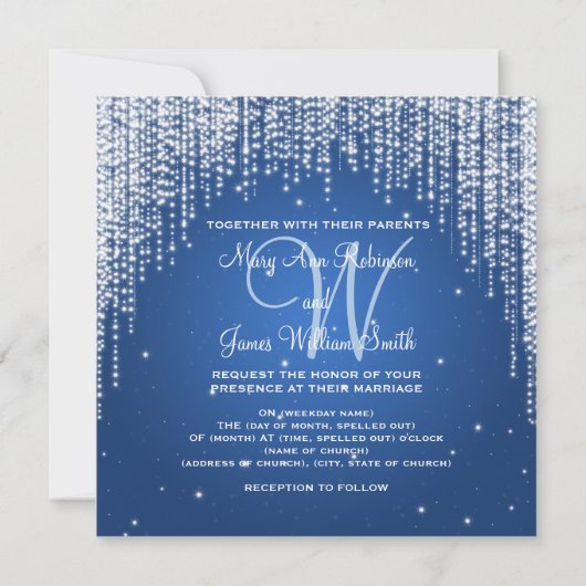 Invitation Elégante nuit de mariage éblouissante bleu foncé (Dos)