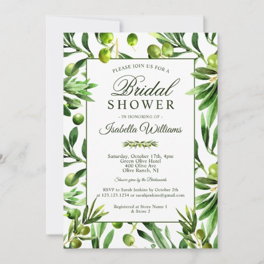 Invitation Elégante Olive Boho Garden Bridal Showeuse Invitat (Devant)