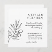 Invitation Elégante olive. Mariage noir blanc simple (Devant / Derrière)