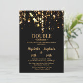 Invitation Elégante or étoiles double joint anniversaire 2 ph (Debout devant)