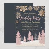 Invitation élégante or neige douce rose (Devant / Derrière)