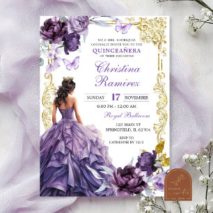 Invitation Elégante Or Violet Princesse Quinceanera