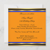 Invitation Elégante Orange Blue Gold Damask Anniversaire Part (Dos)