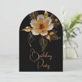 Invitation Elégante Orange Orange Gold Black Flower (Debout devant)