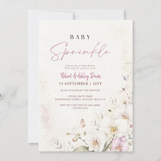 Invitation Élégante Orchidée Blanche Fête de Naissance de Béb (Devant)