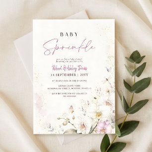 Invitation Élégante Orchidée Blanche Fête de Naissance de Béb