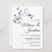 Invitation Elégante orchidée moderne florale bleu mariage bla (Devant)