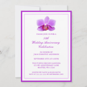Invitation Élégante Orchidée Violette 50e Anniversaire de Mar